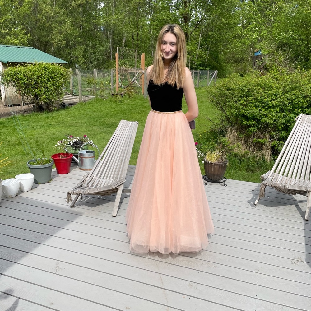JJs House Black and Peach Tulle Prom Gown